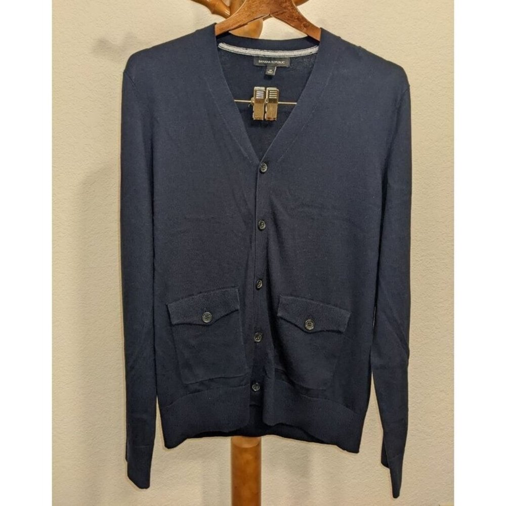 Banana Republic Men's Organic Cotton Cardigan, Navy / Blue